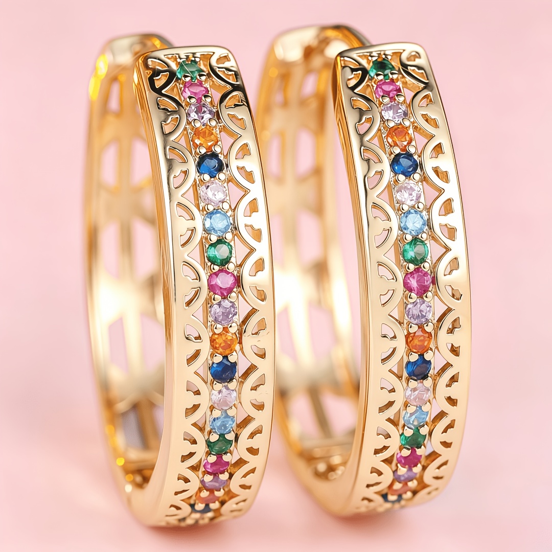 TEMU 1 Pair Creative Individual Retro Style Hollow Out Colored Metal Non-fading Earrings, Inlaid Colored Synthetic Synthetic Synthetic Zircon​​