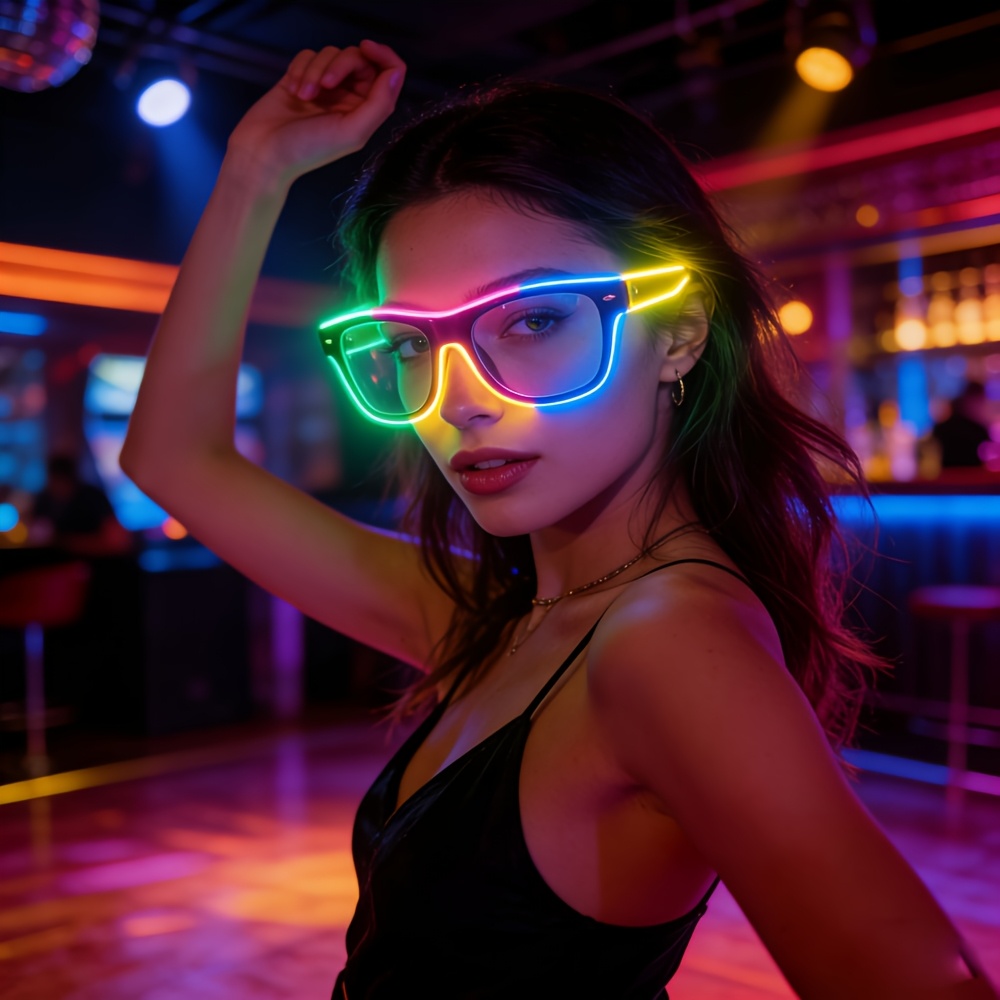 1 Set de Ochelari LED Colorati cu Efect de Lumina, Ochelari Fluorescenti pentru Petreceri, Design Multicolor Segmentat cu Efect de Lumina, Adaugeri Esentiale pentru Petreceri la Festivaluri de Muzica EDM, Halloween si Cosplay (Fara Baterii)