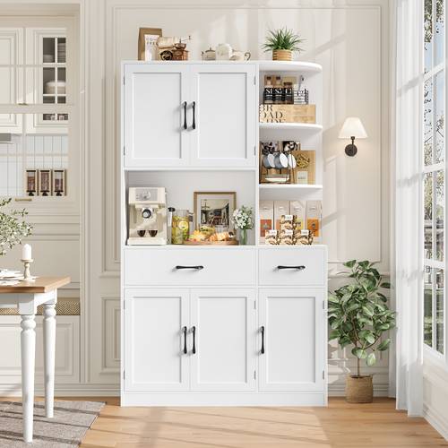 kitchen pantry cupboard kitchen cabinet with 5 doors and corner shelf white sideboard with countertop and cable management hole storage cabinet for living room dining room kitchen