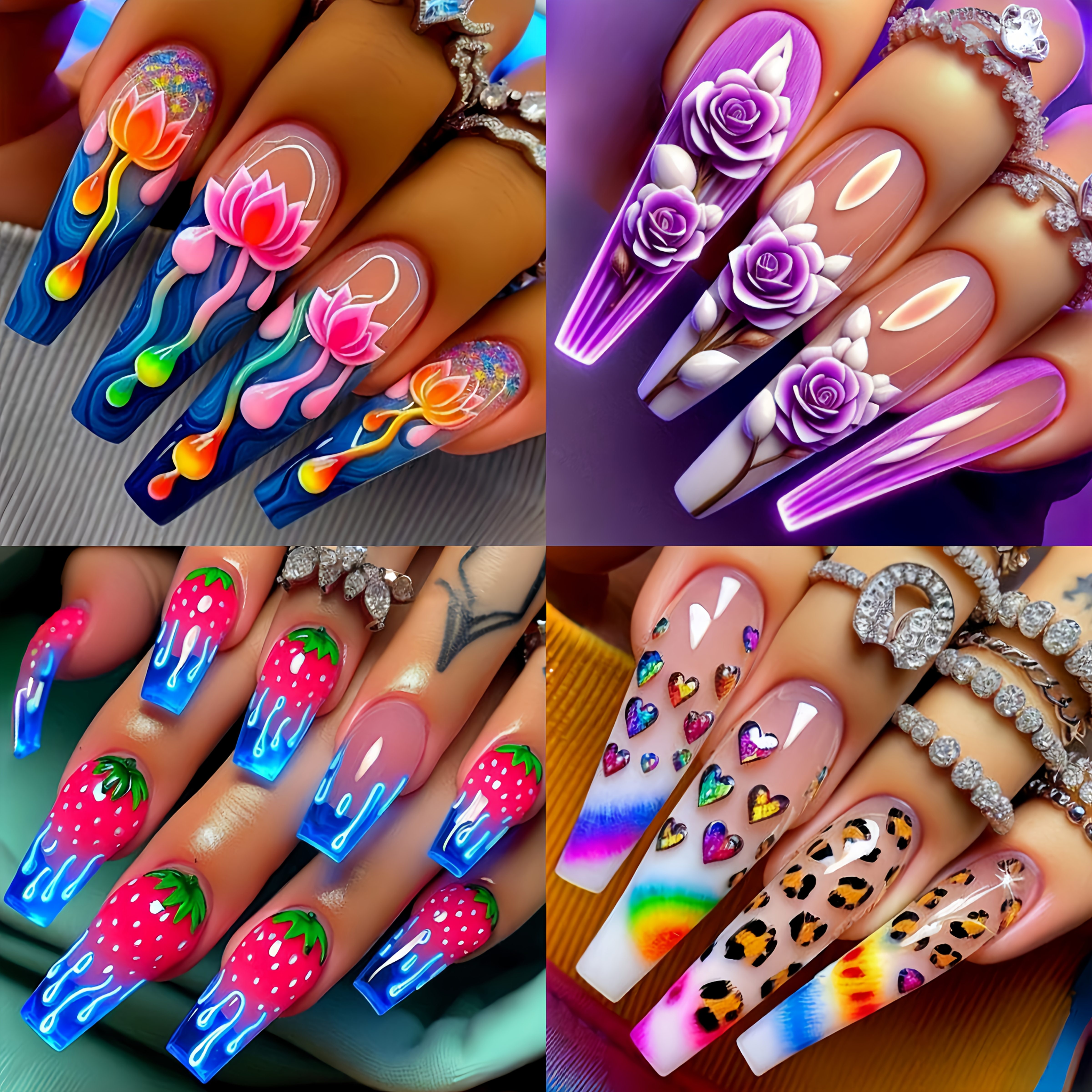 TEMU 96pcs Long Ballet Press-on Nails Set - Glossy Glitter & Floral Fake Nails With Removable Kit, Diy Manicure Stickers (/almond/oval) For, Parties,