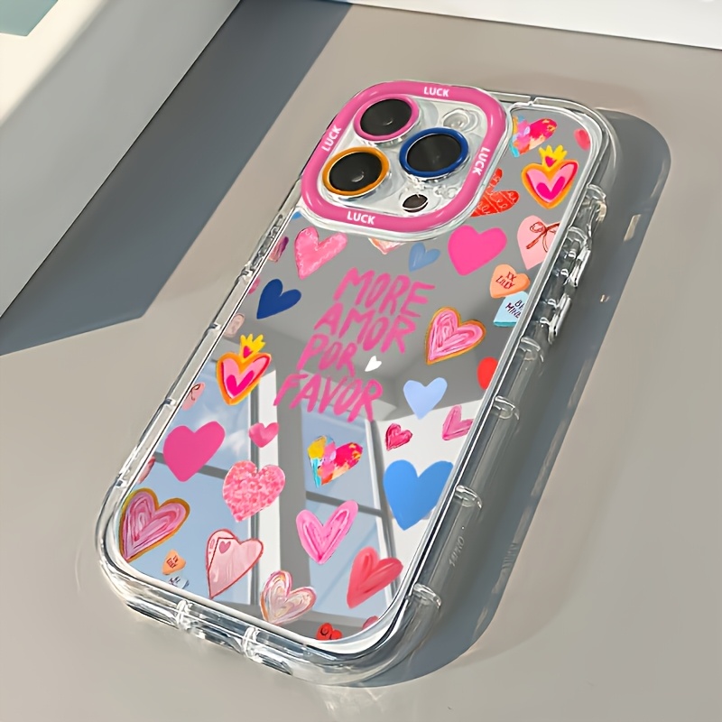 TEMU Phone Case: Full-screen Heart Pattern Mirror Phone Case, Used As A Simple Outdoor Makeup Mirror. Suitable For Iphone 17, Iphone 17 Pro Max,