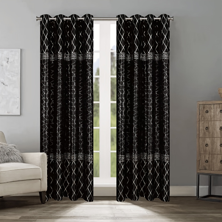 1/2pcs, Hot Silvery Single-sided Light Thick Cloth Geometric Pattern Curtain, Natural Drape, No Ironing, Each Piece Size 150cm*260cm