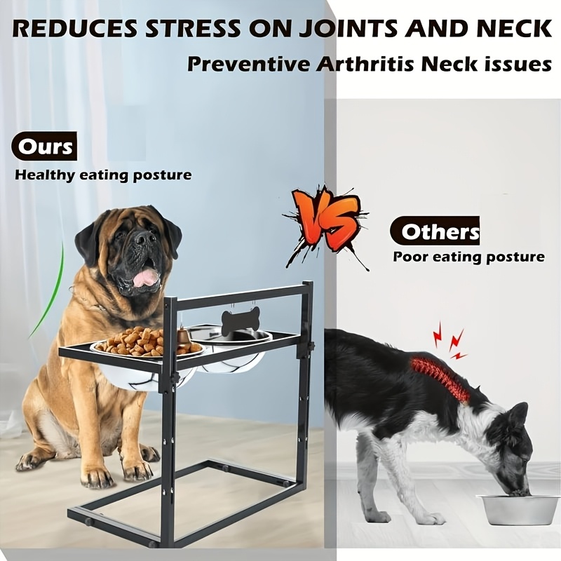Adjustable Elevated Dog Bowl Stand with Two Stainless Steel Bowls for Medium and Large Dogs