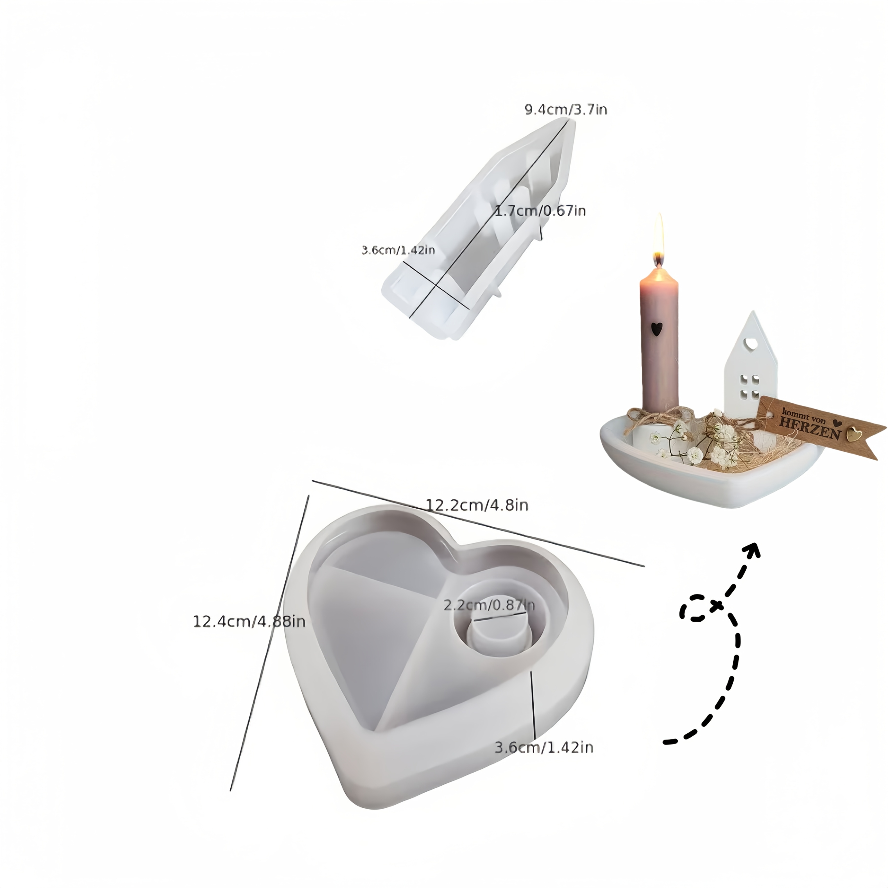 E-shop Tonformen 2 Stück Herzförmige Kerzenständer und Liebeshaus Silikonformen, Teller Kerzenständer Harzformen Set Home Desktop Dekoration,