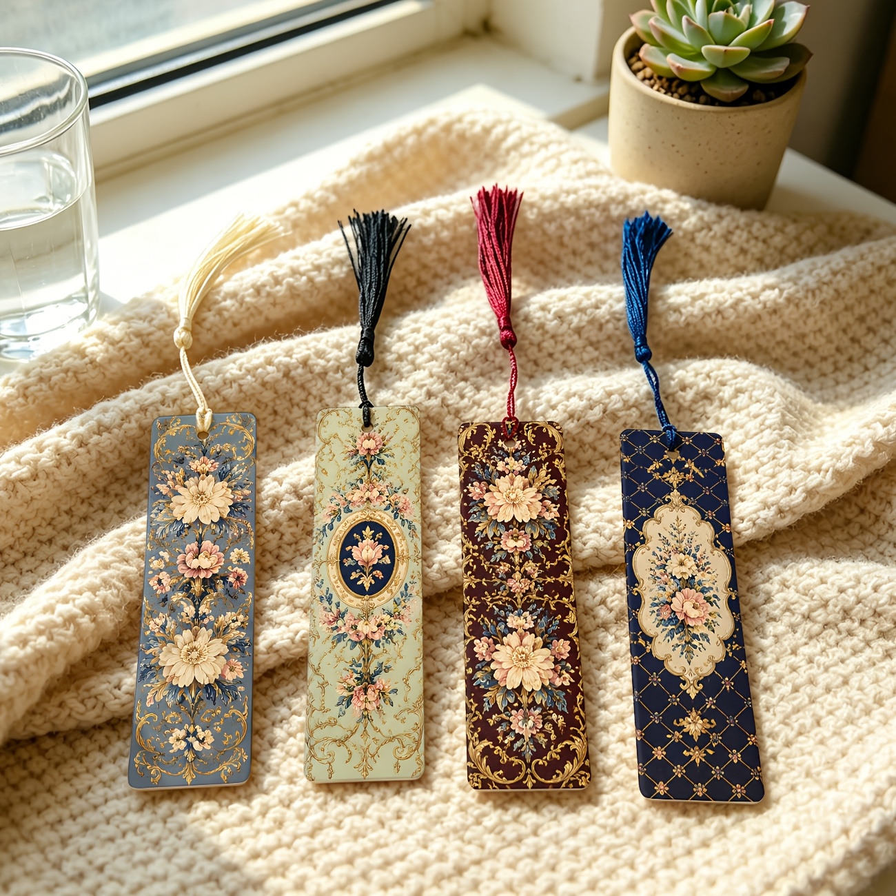 TEMU 4er-Set, Retro Europäisches Blumenmuster, Rosen- und Weinrankenblumen, Beige, Grün, Braun, Schwarz 4 Farben, Retro Stoffmuster 1,5 Zoll x 5,9