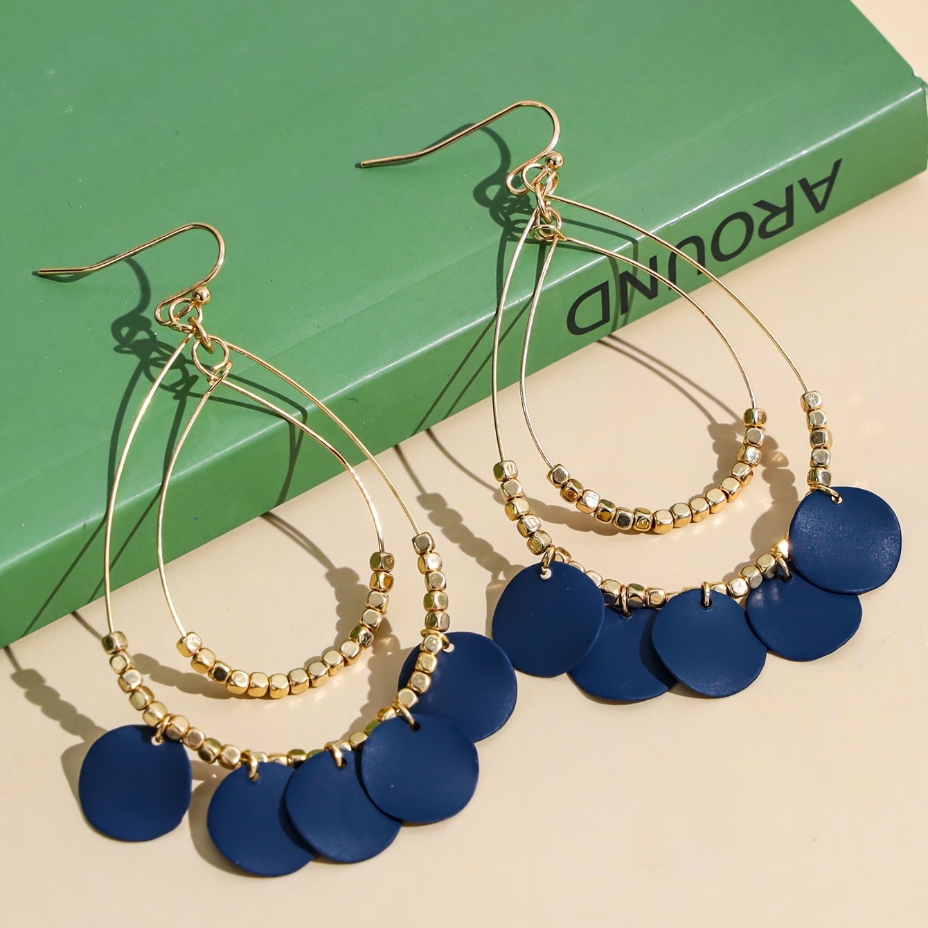 TEMU 1 Pair Aprilwell French Bohemian Vintage Earrings - Plated Double-layer Teardrop Openwork Suitable For Vacation, Daily Wear, Long Tassel Dangle