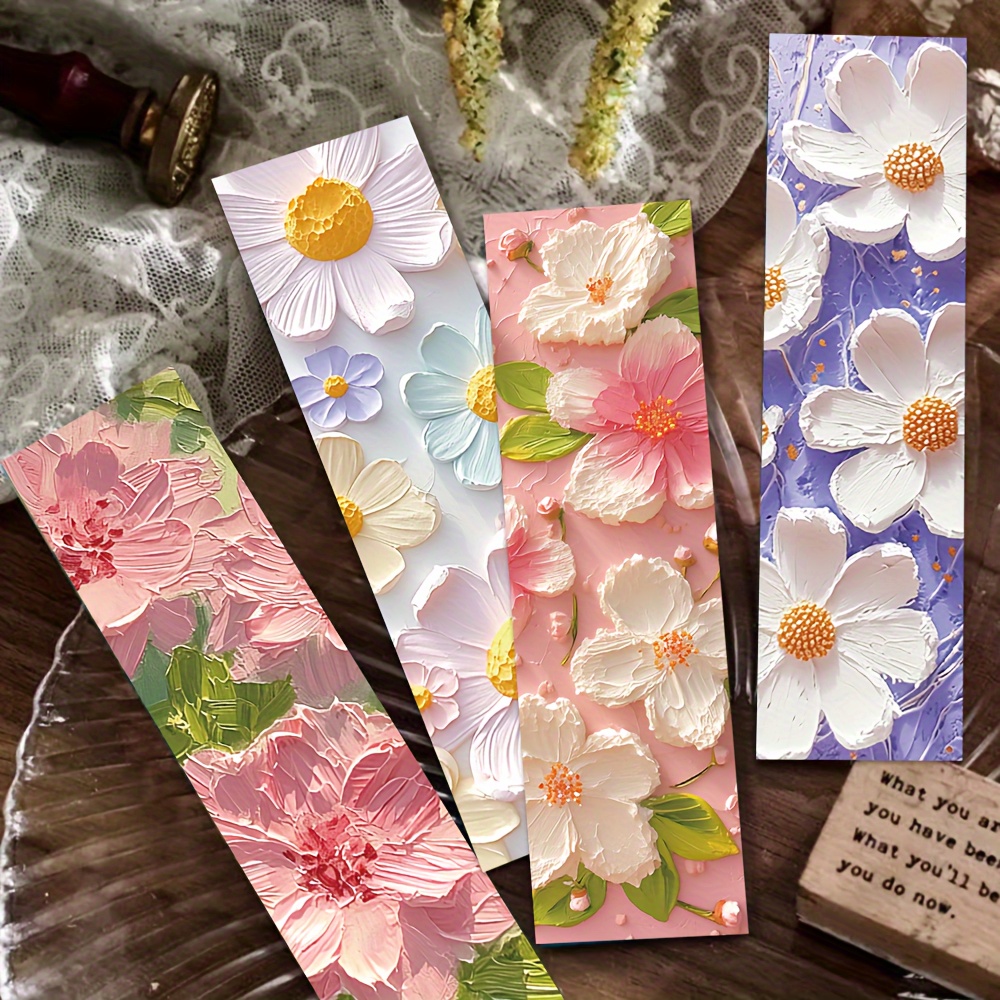 TEMU 1 Pack Of 30 Floral Oil Painting Bookmarks Made Of Paper, -dimensional Flower Gift For Graduation, Elegant And High-quality Bookmarks For Students To Mark Their Reading Pages In Books