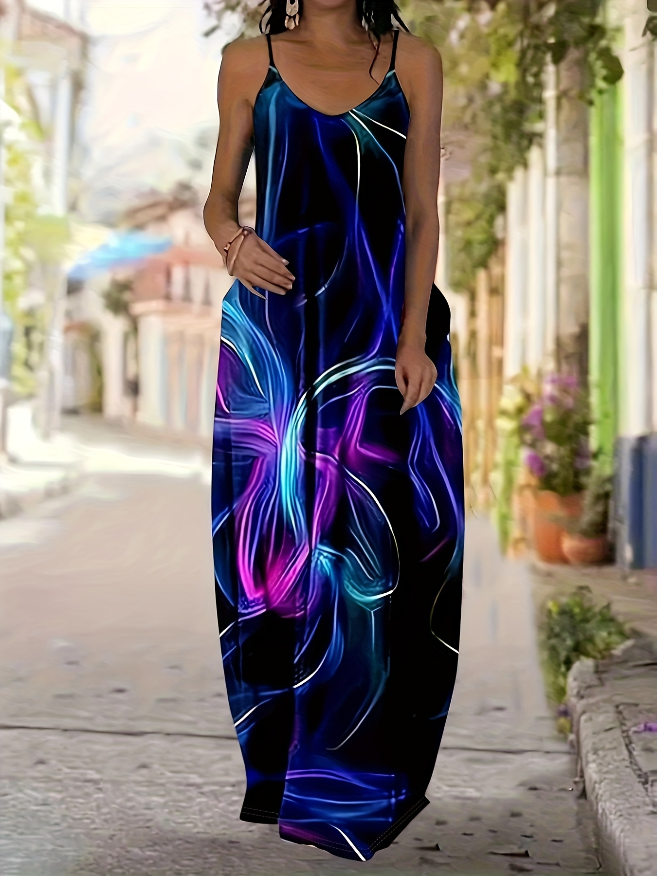 plus size pockets spaghetti strap dress casual cami maxi - Temu