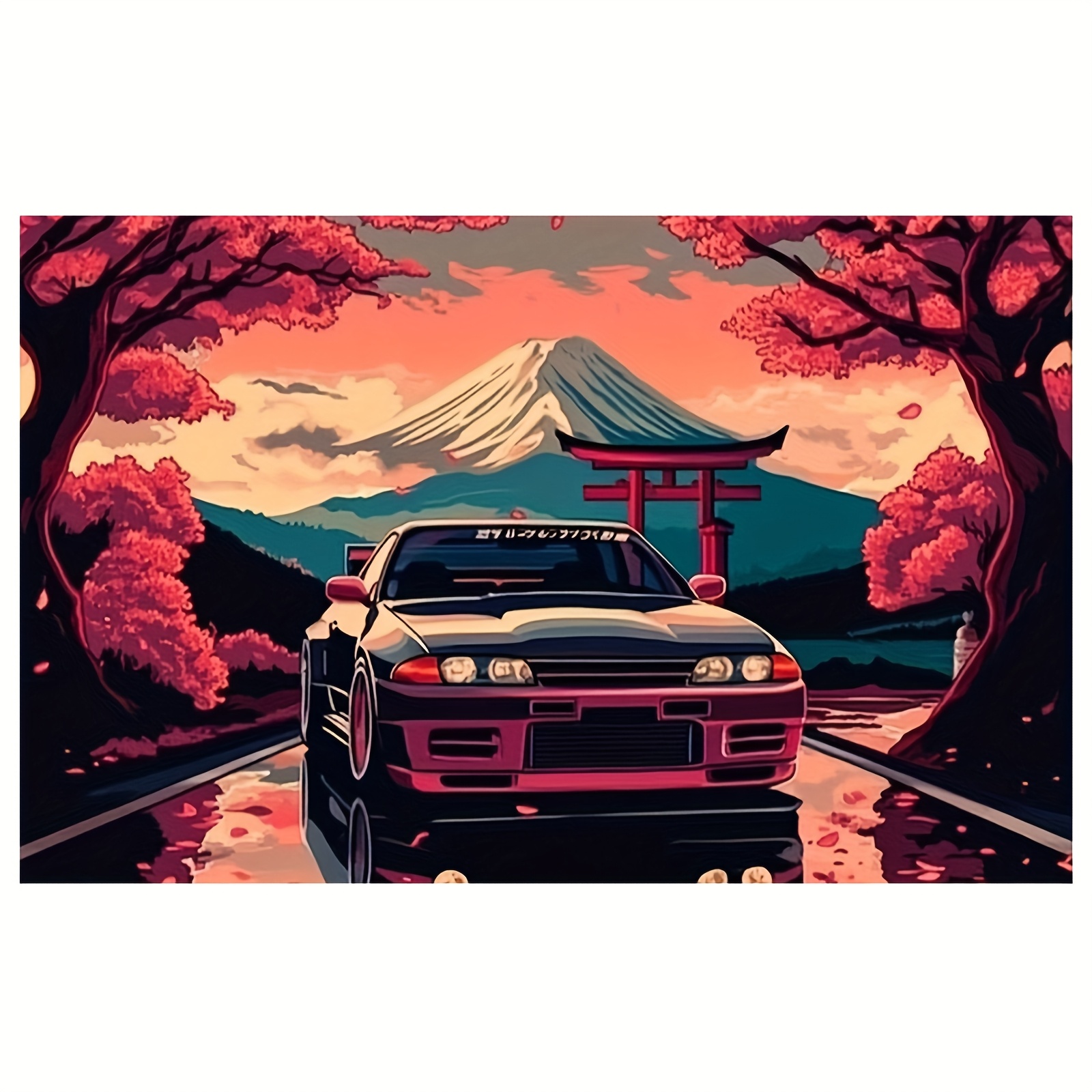 TEMU Plat 2D, 1 pièce Affiche Murale Style JDM Japonais Inspirée de l'Anime - & avec Voiture JDM (Type NSX) - Impression sur Toile Cadre 12x18 Pouces
