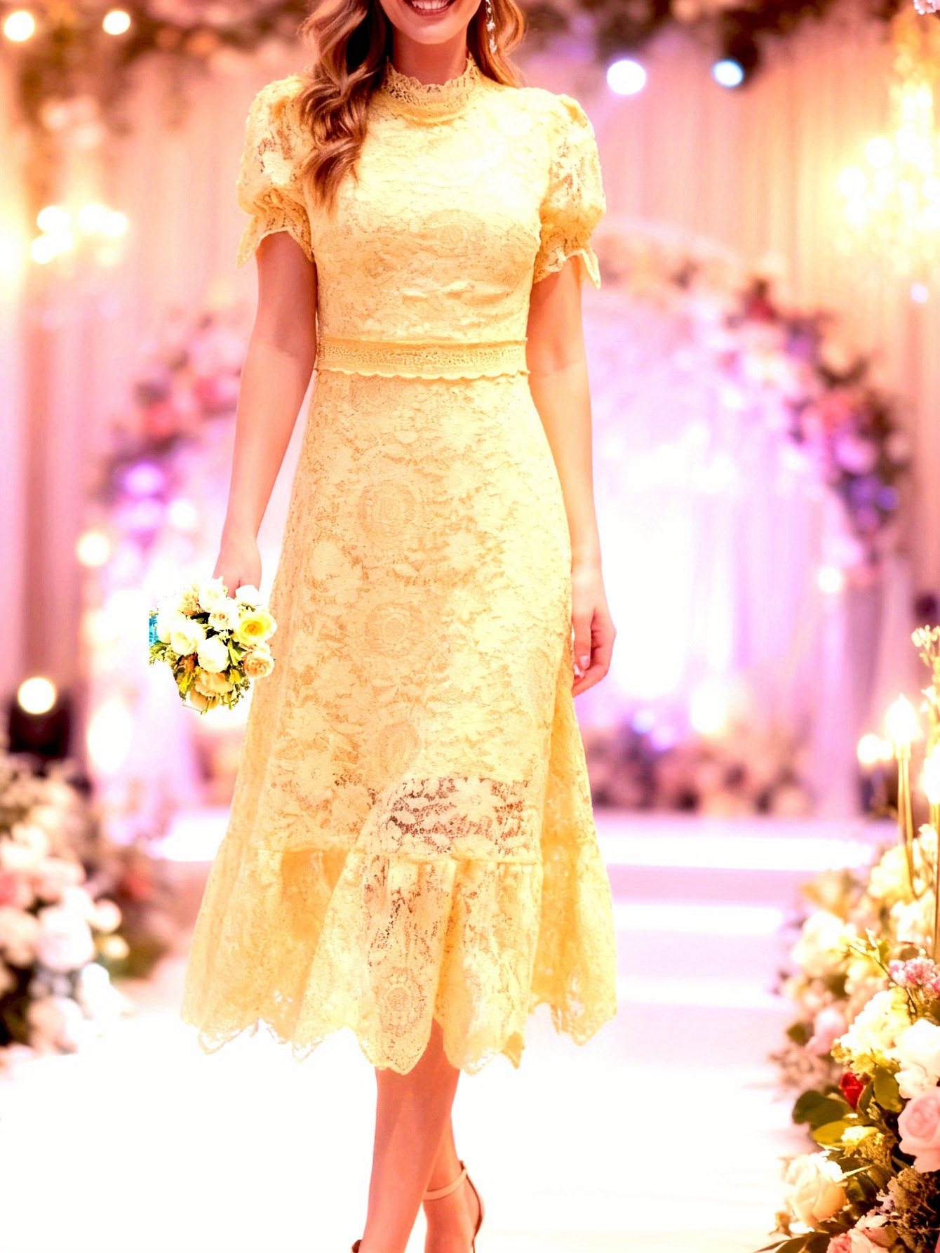womens elegant wedding bridesmaid dress short sleeves stand