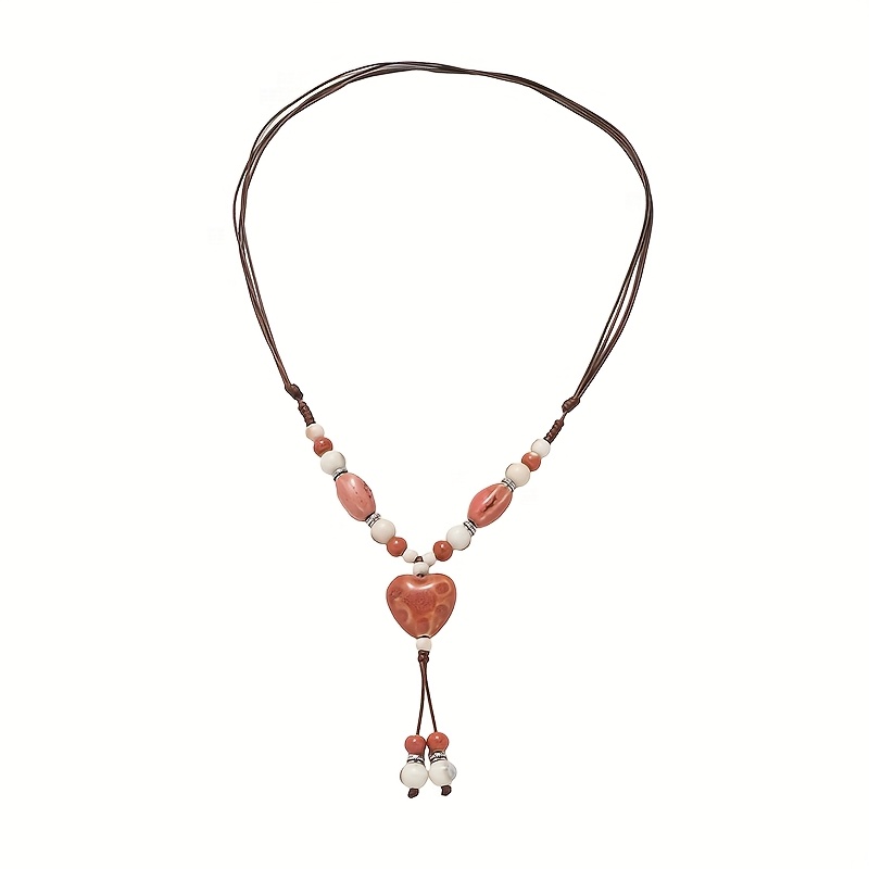 Hand Woven Beaded Ceramic Love Long Necklace for Women