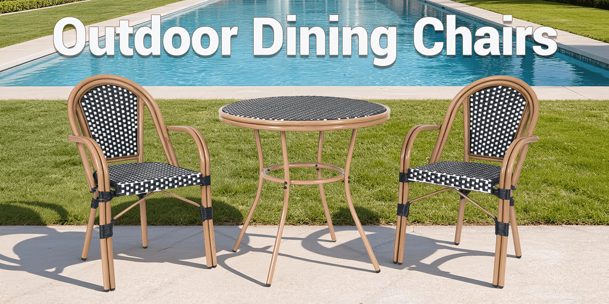 French Bistro Chairs Set Of 2, Hand-Woven PE Rattan Outdoor Arm Dining Chairs with Metal Frame for Garden Balcony