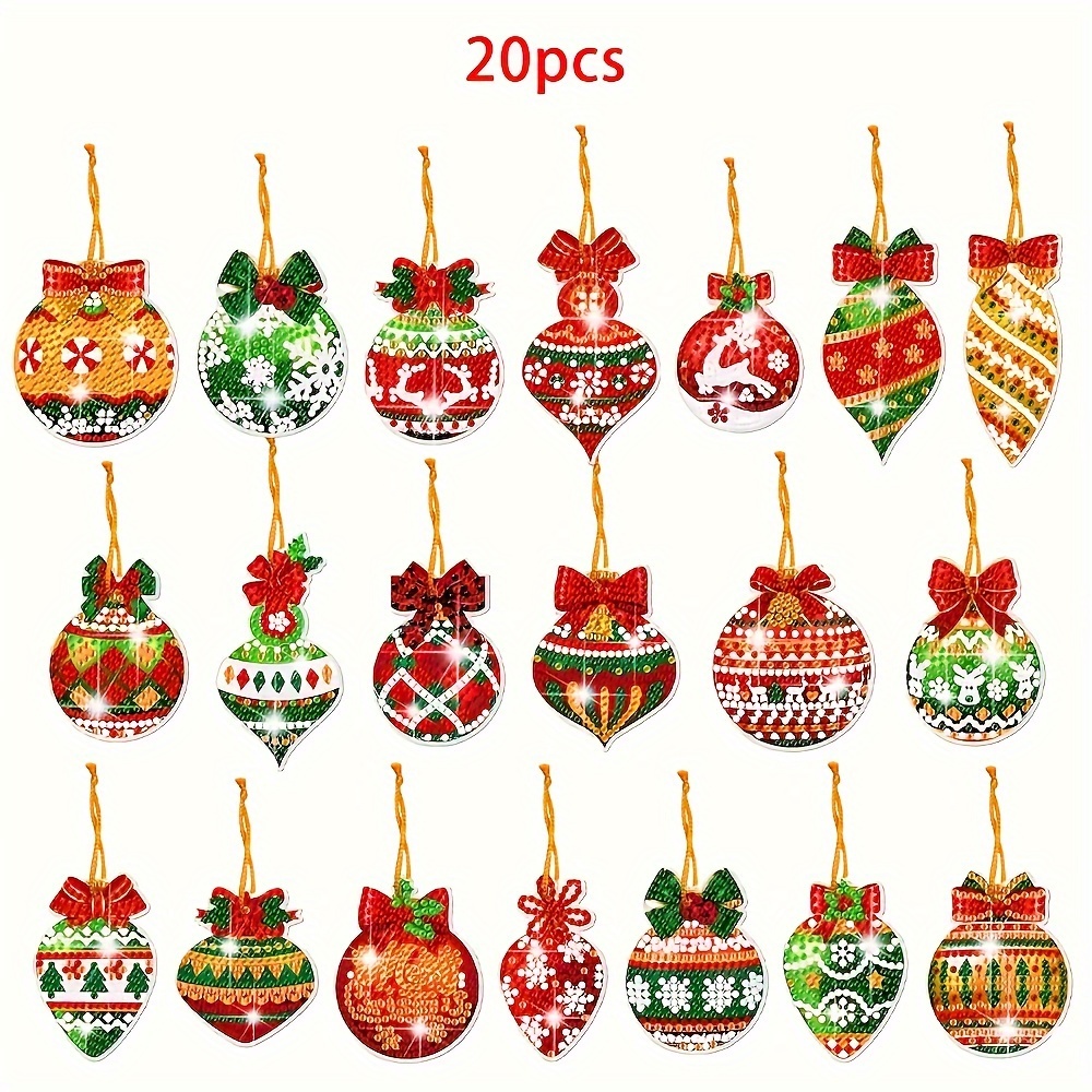 Image of Set Of 20 Diamond Painting Pet Pendants - Festive Decorations, Designed With Single-sided Pet Material, Featuring Round Diamonds, Perfect For Crafts And Home Decor Gifts