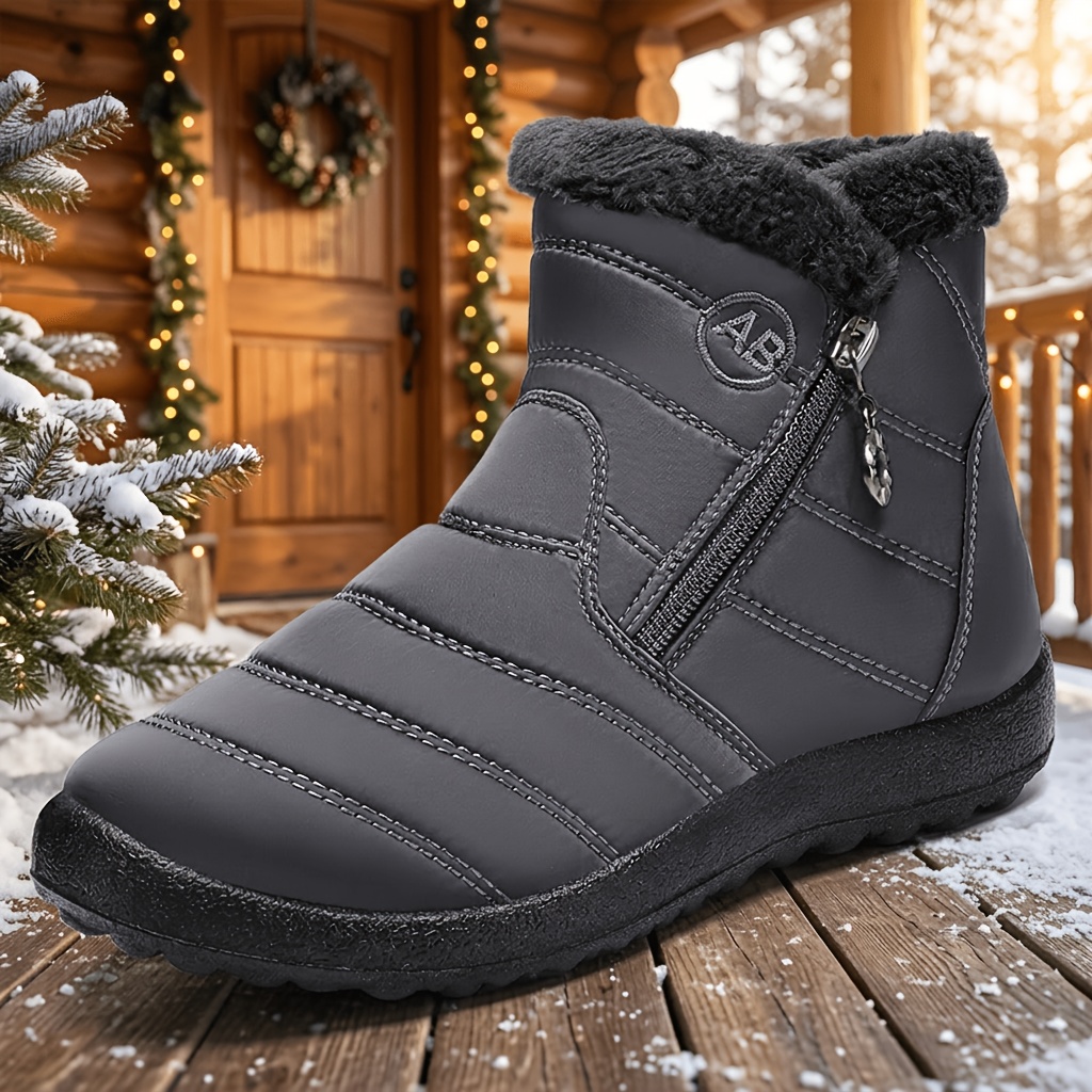 Solid Color Women's Hiking Snow Ankle Boots, Warm Outdoor Wear
