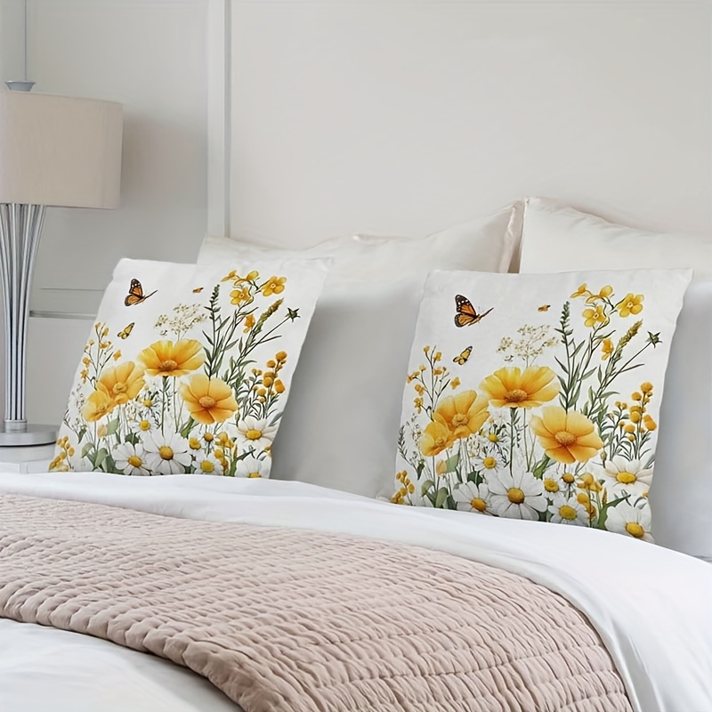 Set 2 Decorative Pillow Covers Featuring Spring Wildflowers