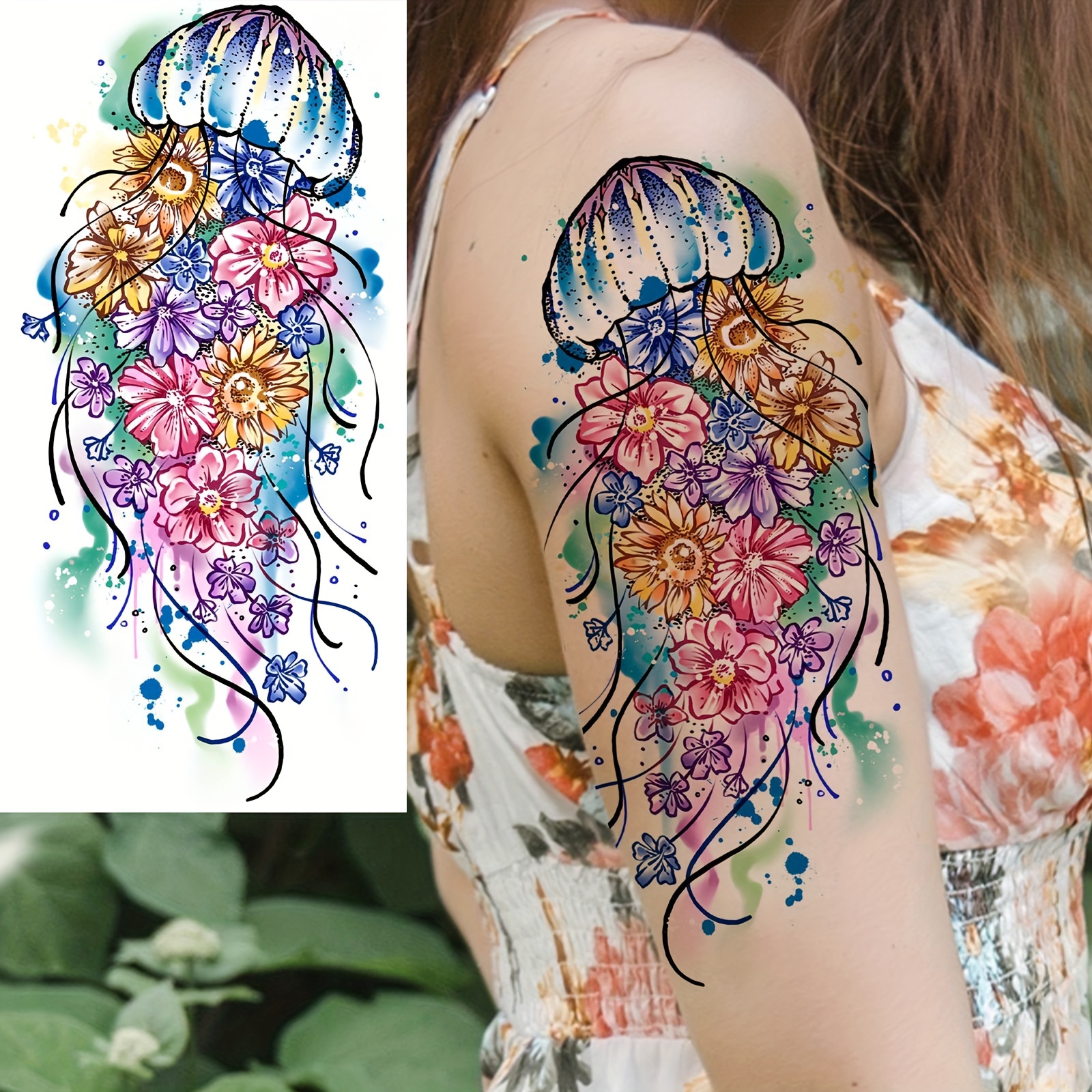 1 sheet watercolor jellyfish sunflower pear flower temporary - Temu  Philippines, image size:1600x1600
