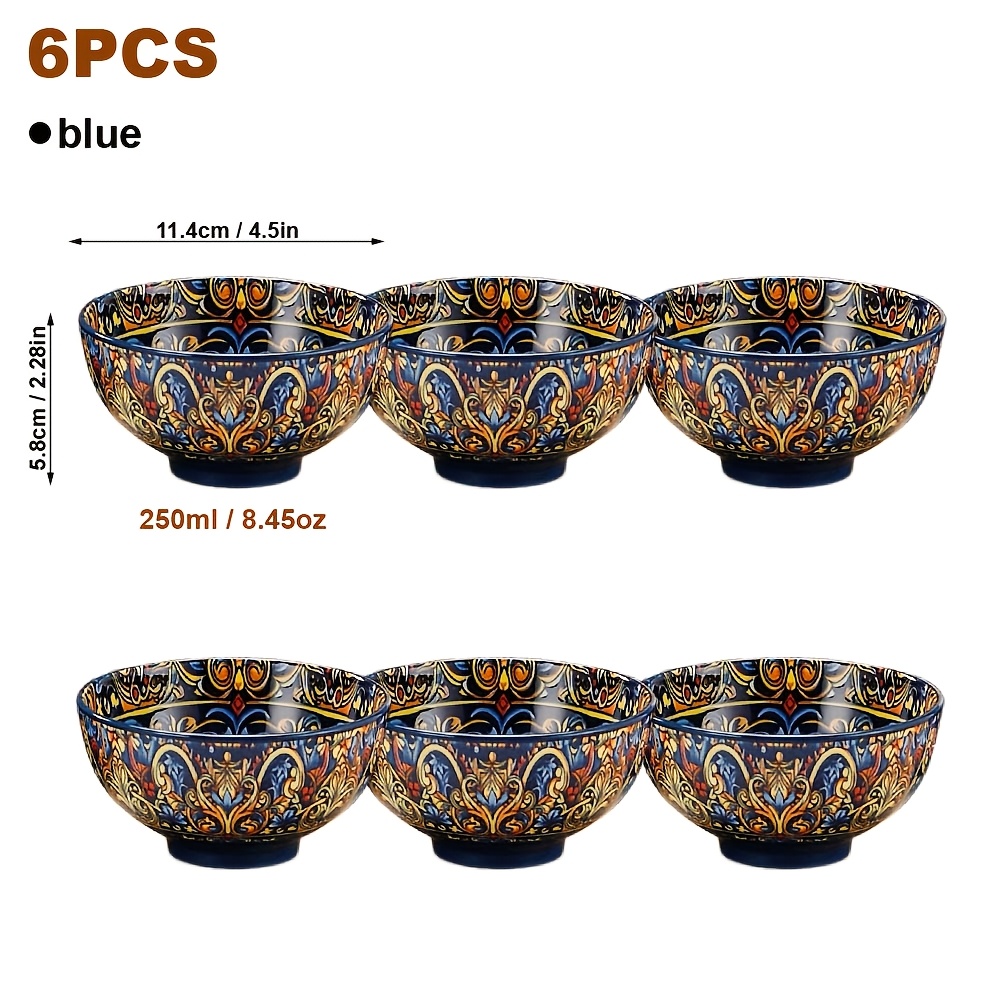 Image of 6pcs Bohemian Ceramic Bowls Set, Multi-use Grain Salad Soup Bowls, 6 Servings Kitchen Tableware, Dishwasher & Microwave Safe, Perfect For Daily Use, Parties, Restaurants & Gifts