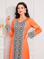 ethnic print v neck color block dress elegant long sleeve dress for spring fall womens clothing