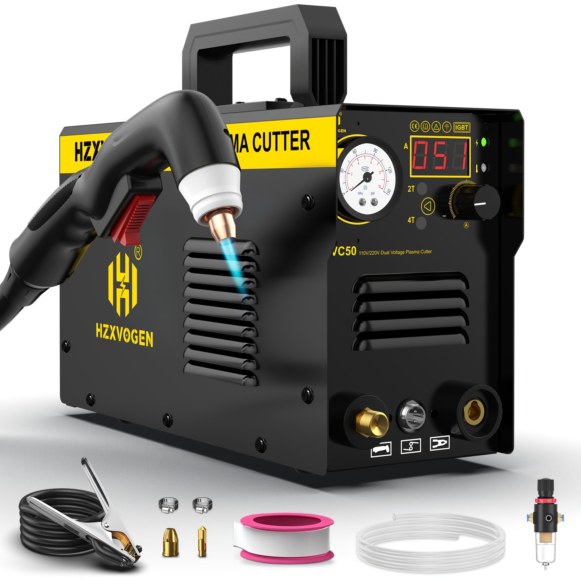 TEMU Hzxvogen 50a Hvc50 Portable Plasma Cutter, Hf Air Plasma Cutter Post Flow Digital Voltage 110v/230v Igbt Inverter Hf Air Plasma Cutting Machine