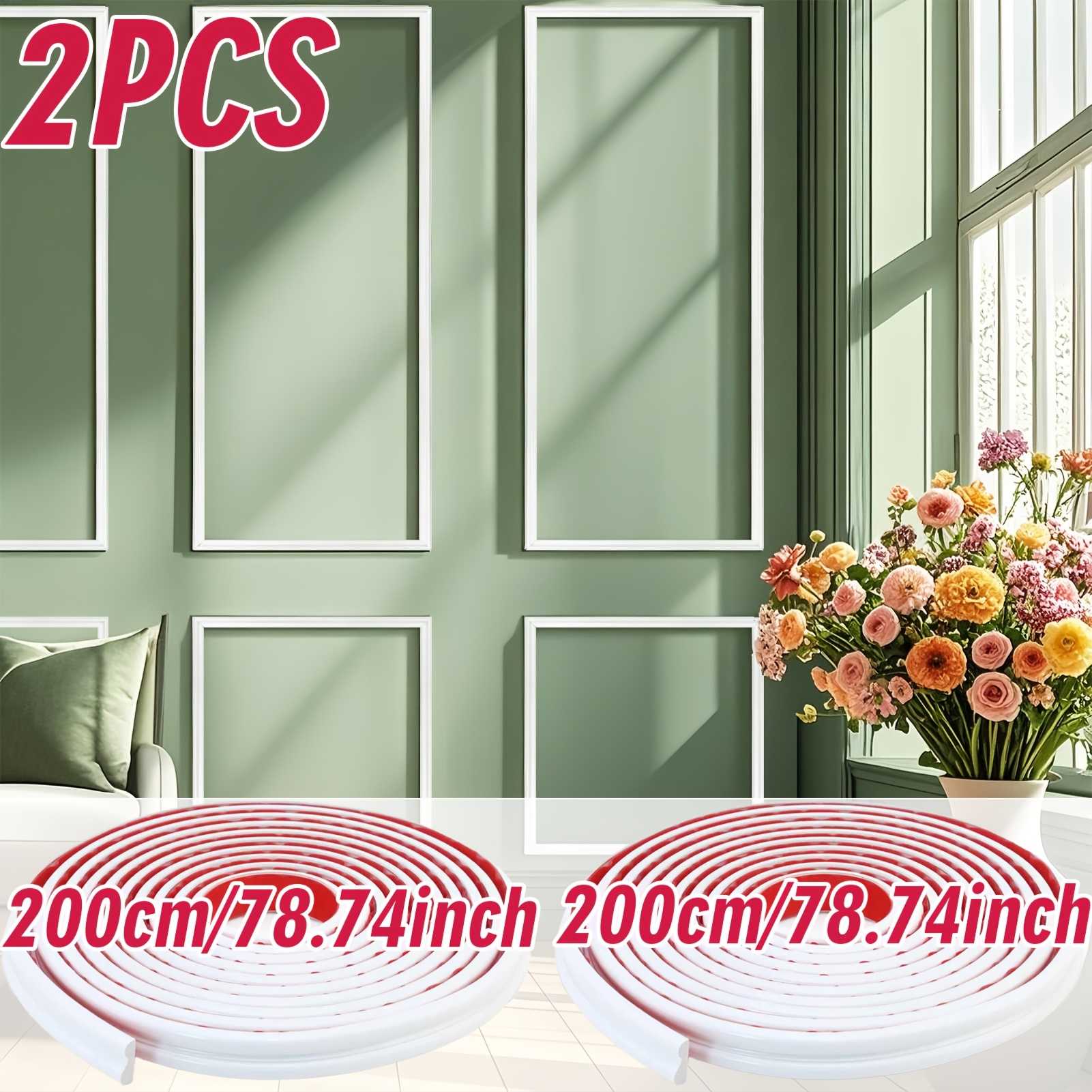 TEMU 2 Rolls Of 39.37inch/ 78.74inch Pvc Self-adhesive Decorative Strips, High-quality Material Matching And White, Soft And , Flexible To Trimpeel