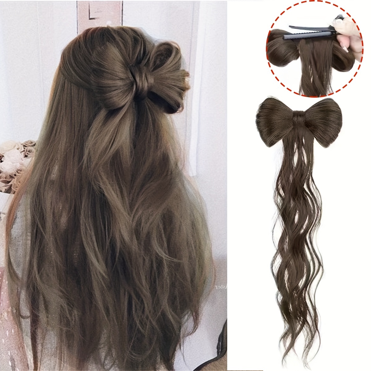 

14 Inch Wave Half Bow Clip Fashion Ponytail Synthetic Resistant Material Suitable For Increase Hair Volume Halloween Christmas