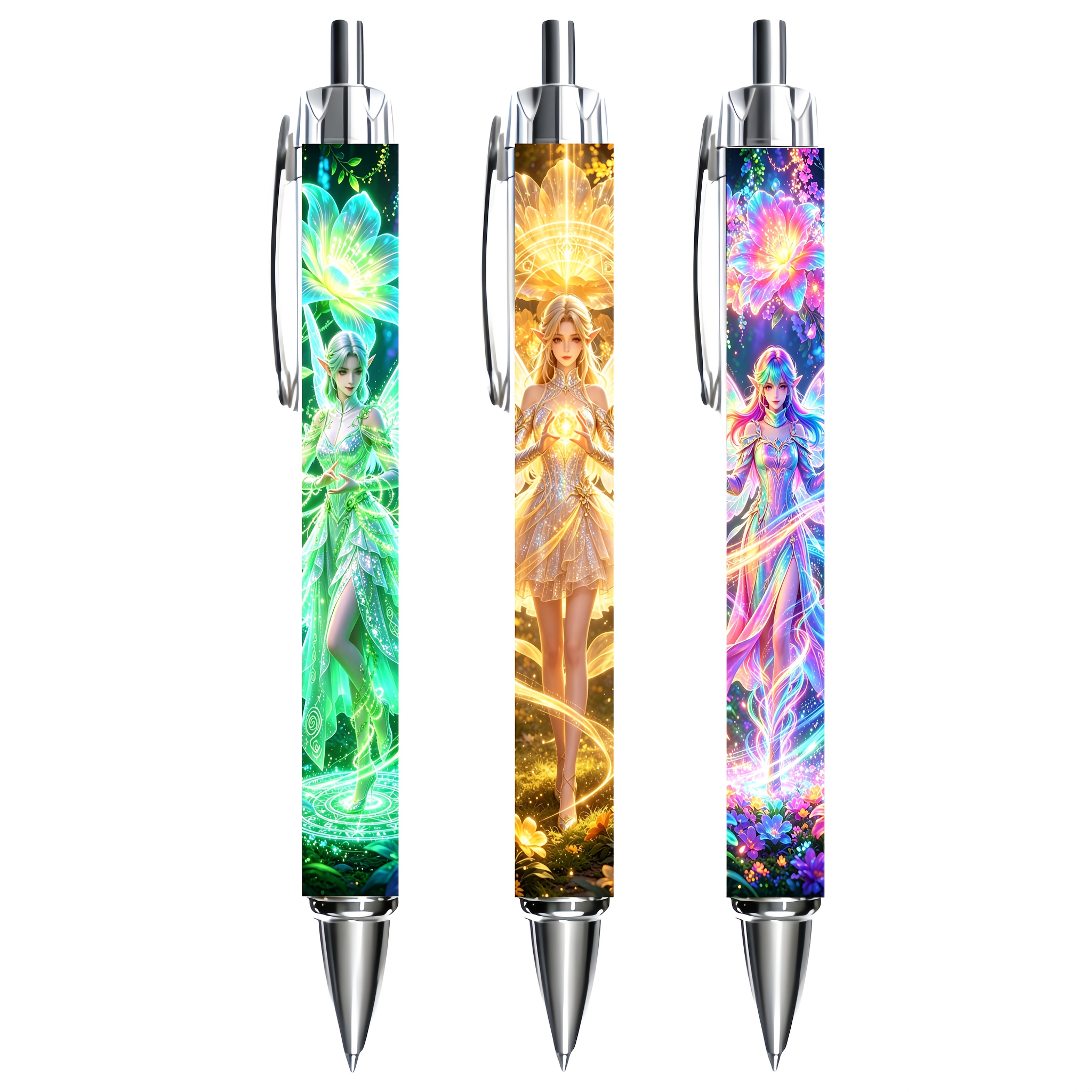 TEMU 3pcs Neon Elf Pattern Click Ballpoint Pens, Neon Pen , Suitable For Journaling And Daily Writing, Exquisite Creative Small Gift, Creative