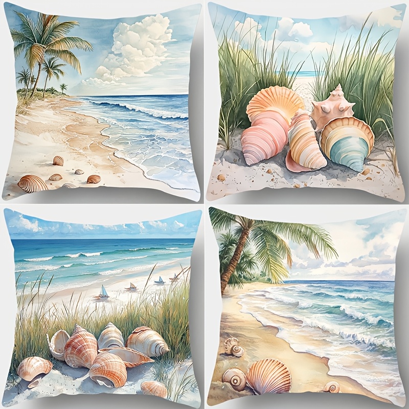 

4pcs & Seashell Design Pillowcases - Soft, Comfortable 17.72" Square Zippered Covers For Home Decor And Bedroom