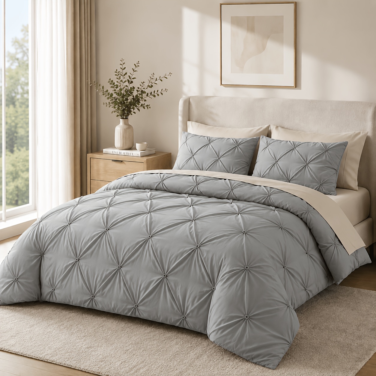 TEMU Parure de Housse de Couette d'Été Respirante 3 Pièces - Linge de Lit et Léger avec 1 Housse de Couette et 2 Taies d'Oreiller, Confort
