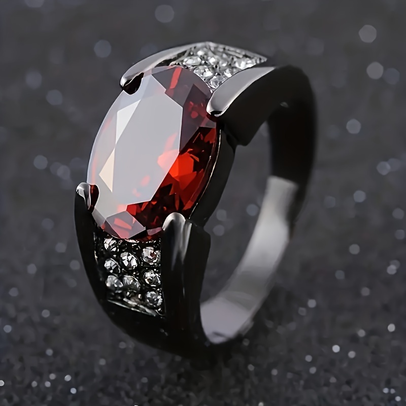 

Vintage Bohemian Style Men's Ring With Red Synthetic Zirconia Stone - Perfect For Engagement, Wedding, Or Anniversary - Alloy With Uncoated Metal Finish