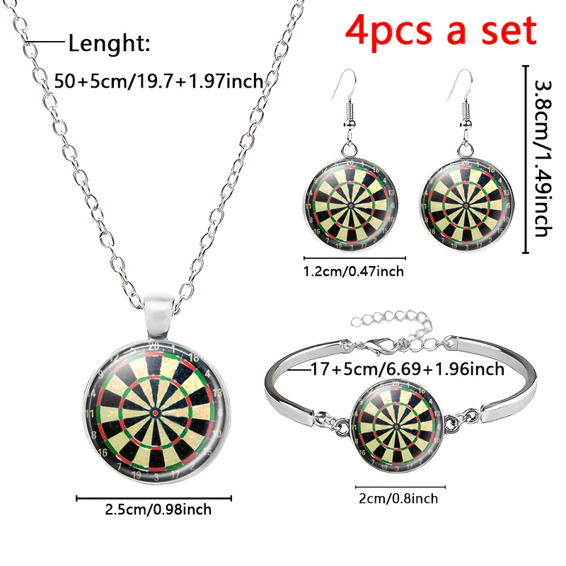 E-shop 4-teiliges Schmuckset inklusive 1 Halskette, 1 Armband 1 Paar Ohrringe. Klassisches Dartboard-Design in , Rot Grün. Geeignet für professionelle