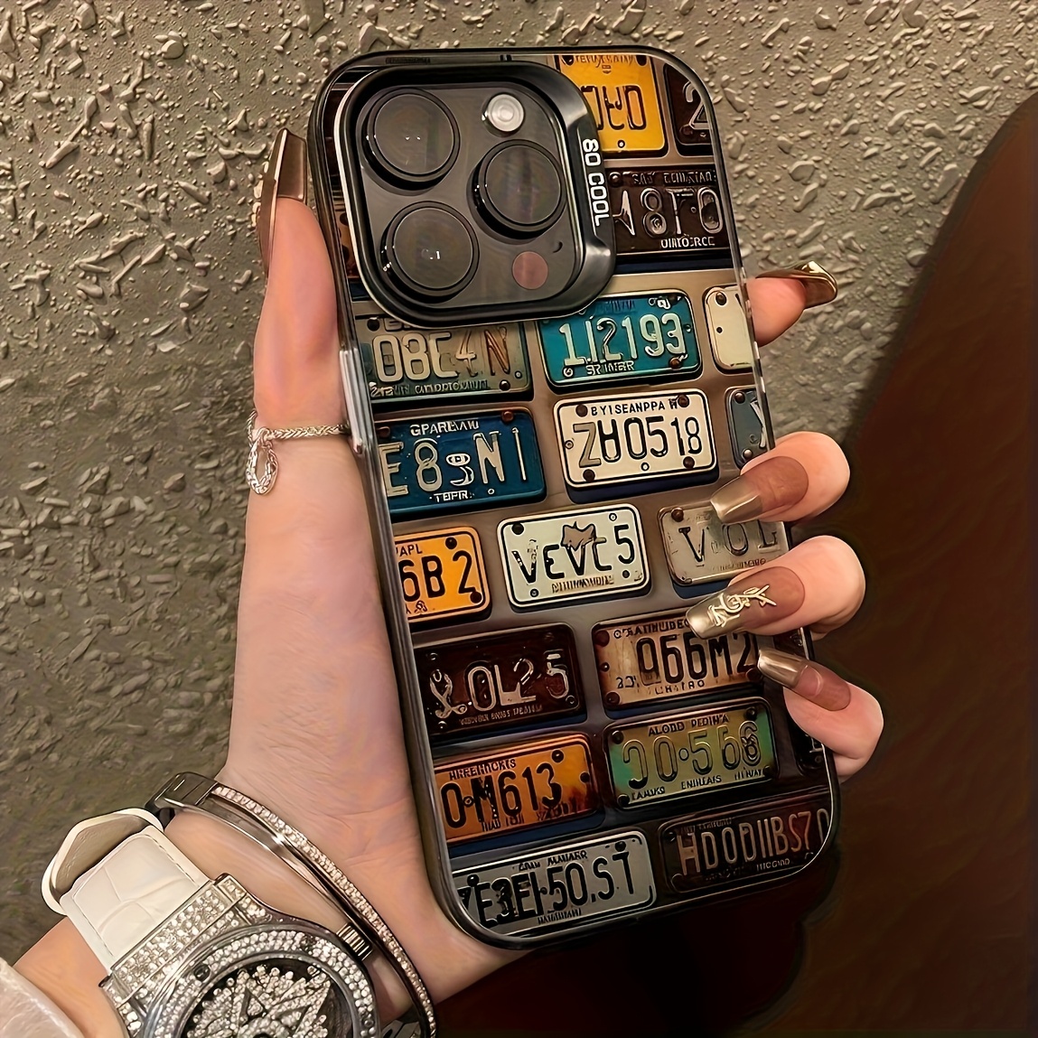 TEMU Vintage Car License Plate Imd Silver Phone Case With High Aesthetic , Featuring A For Protection, Is Compatible With Iphone 12/12 Pro/12 Pro