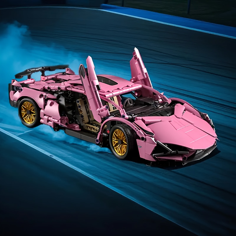 1330+pcs   Sports Car Model Building Blocks Set, DIY Racing Assembly Kit, Stylish   Decor Display Piece, Christmas/Halloween/  Gift,   Pink Car, Building Block Car, Construction Set For Girl, Building Block Set, Building Block, Pink Car Toy