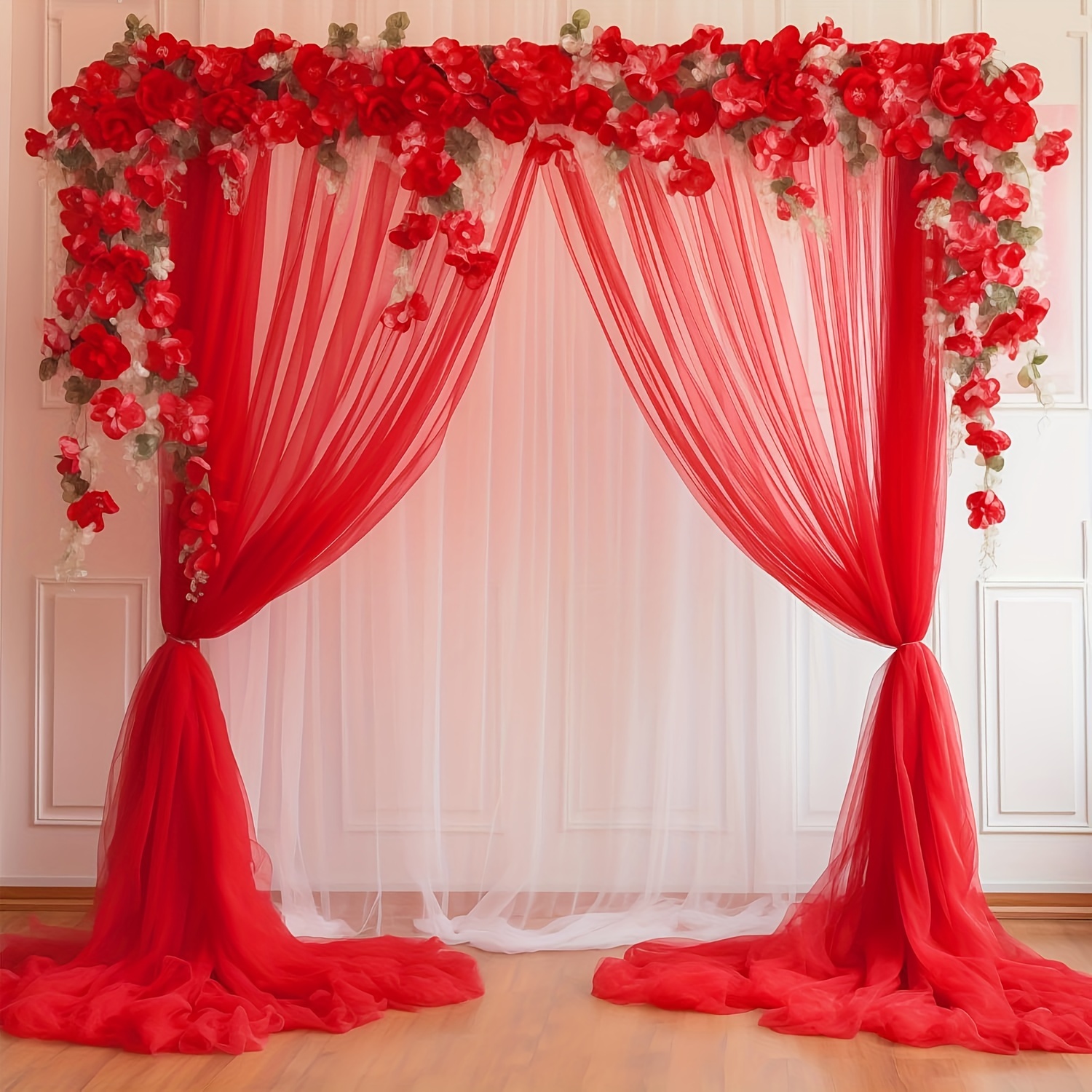 

2 Pieces Of 5.2x10 Feet Red Sheer Backdrop Curtains, Suitable For Parties, Transparent Background Curtains, Wedding Photo Backdrop Curtains, Ideal For Photography Birthday Parties.