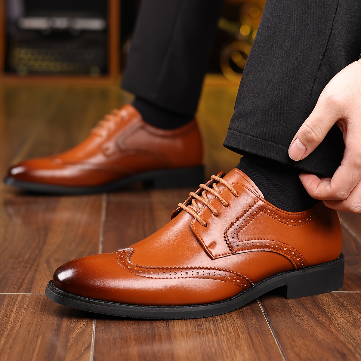 Plus Size Men's Trendy Classic Wing-Tip Derby Shoes, Comfy Non Slip Rubber Sole Dress Shoes For Men's Outdoor Activities