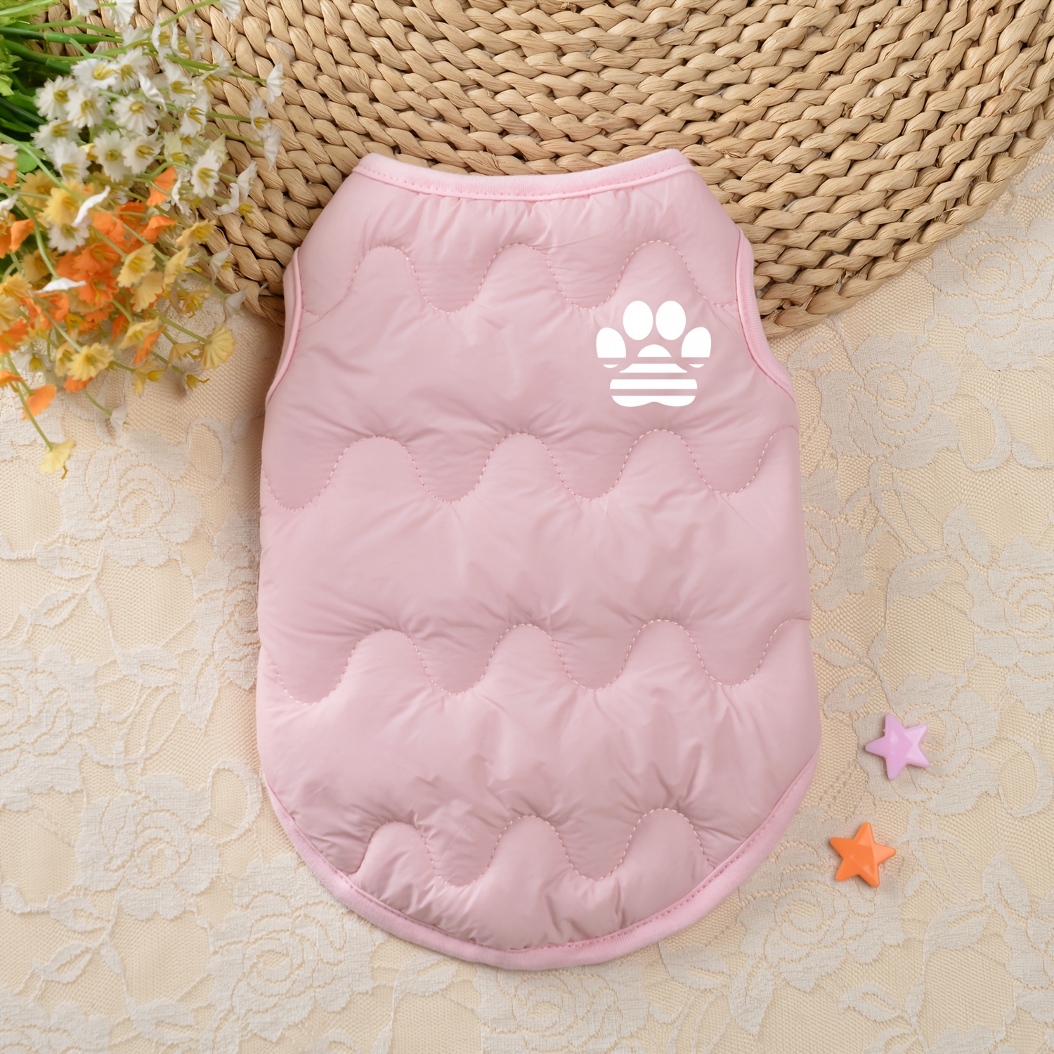 item picture warm quilted dog puffer vest windproof sleeveless pet jacket with paw print for small dogs