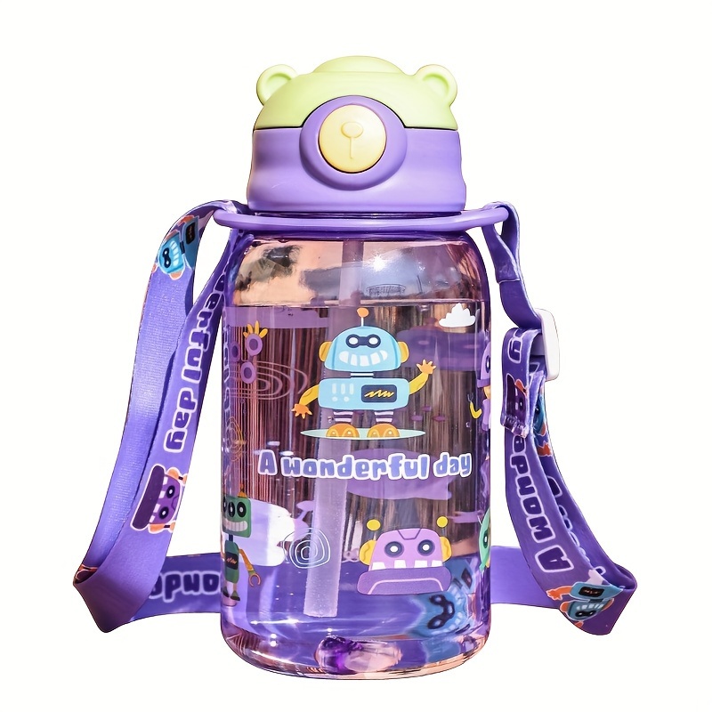 TEMU 1pc 1pcs Cute Leakproof Portable Plastic Water Bottle With Straw - 650ml/22oz Sealed Outdoor Sports Bottle, Straw Lid, & Hygienic For, Travel, Gym,, Suitable For Outdoor Camping Travel