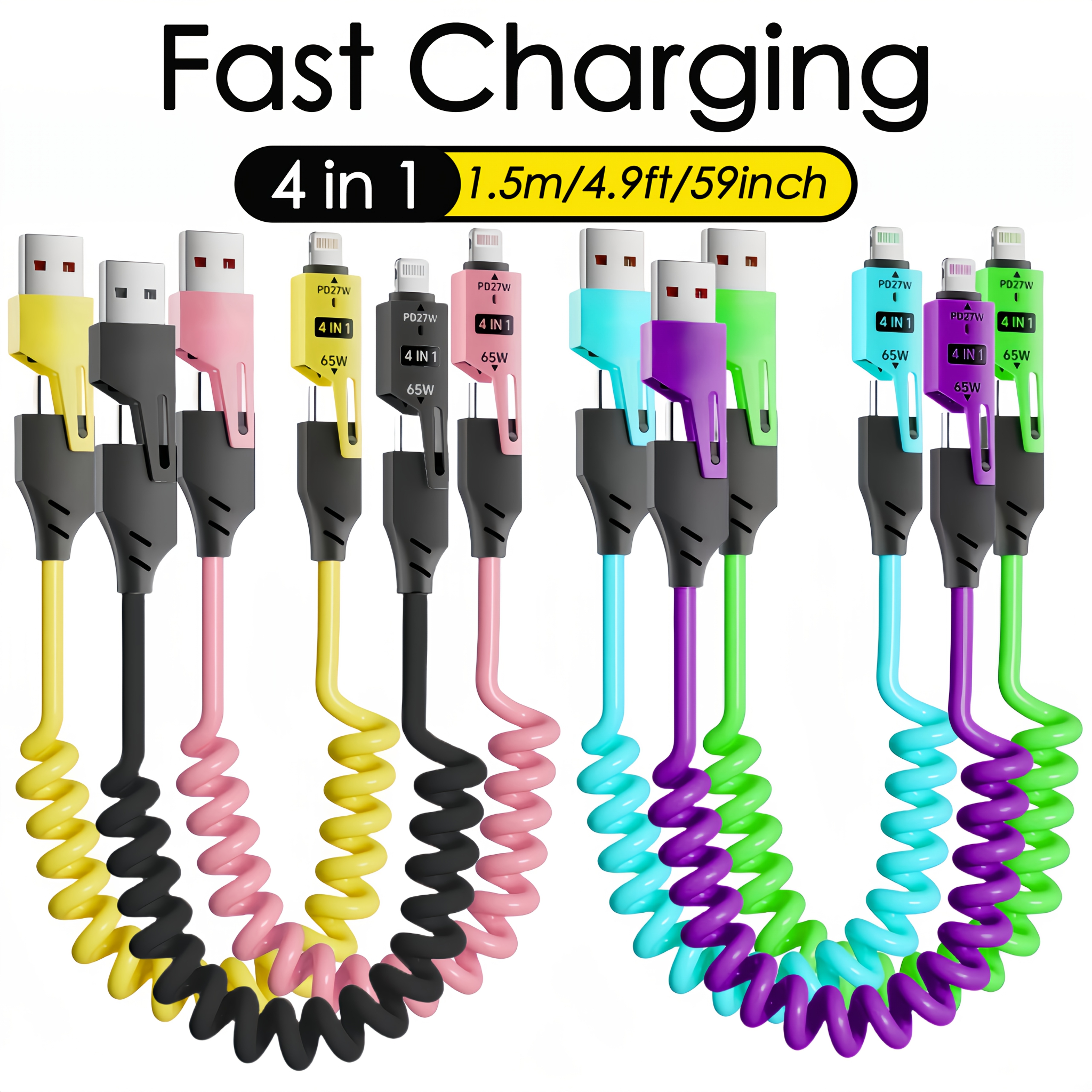 cable de   spring en 6 colores, compatible con transferencia de   y carga rápida y  .   para cargar dispositivos electrónicos como iphone, ,  , ipad y