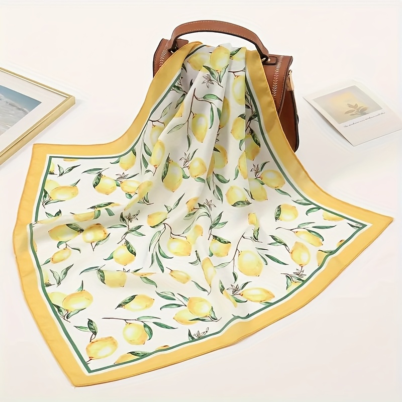 E-shop Retro Zitronenmuster Quadratischer Schal - Weicher, leichter Stoff mit leuchtenden gelben Zitronen und grünen Blättern, ideal für Strand- und