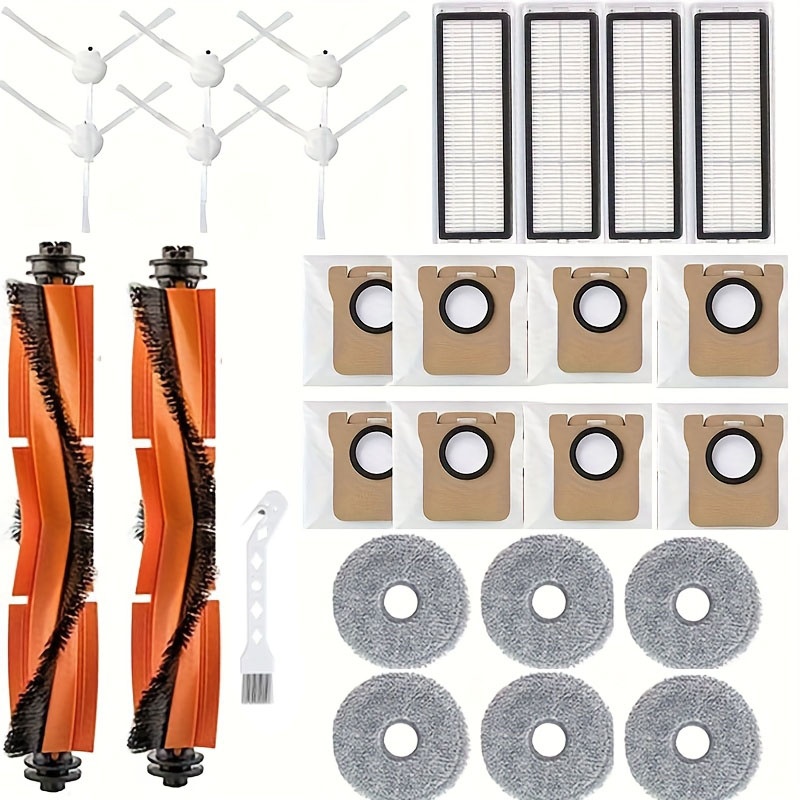 TEMU 27pcs Replacement Parts For Xiaomi X20+ / X20 Plus / X10+ / X10 Plus Robot Vacuum Cleaner | Includes 2 Main Brushes, 6 Mop Cloths, 6 Side