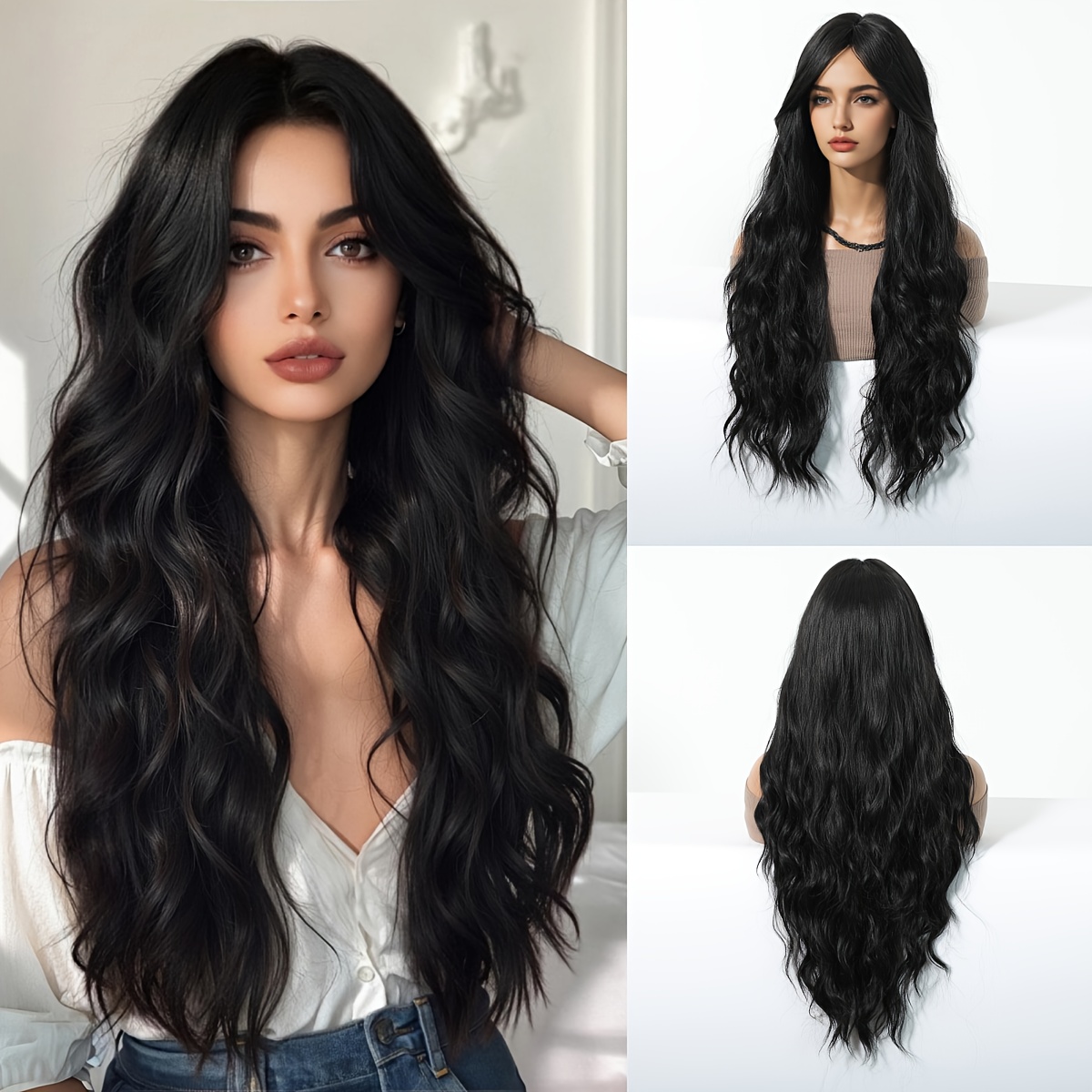 Image of 32 Inch Black Medium Length Curly Wig, Soft Synthetic Wig, Fashionable Women's Wig, Suitable For Daily Use, Christmas, Music Festivals, Parties, Cosplay And Other Occasions