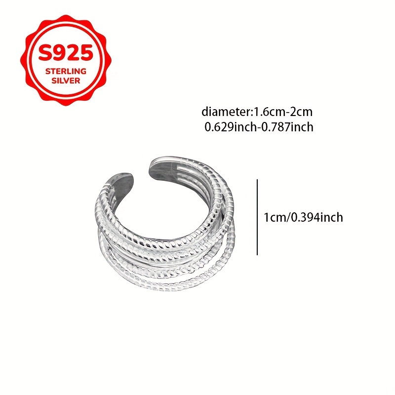 925 Silver Threaded Line Wide Face Adjustable Ring
