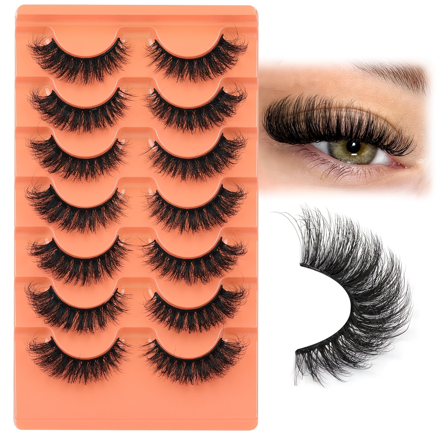 Fluffy Volume False Eyelashes, Cat Eye Lashes, Dense False Eyelashes, Dramatic Lashes, 9d Lashes, 16mm Eyelash Clusters, 7 Pairs Of Eyelash Clusters