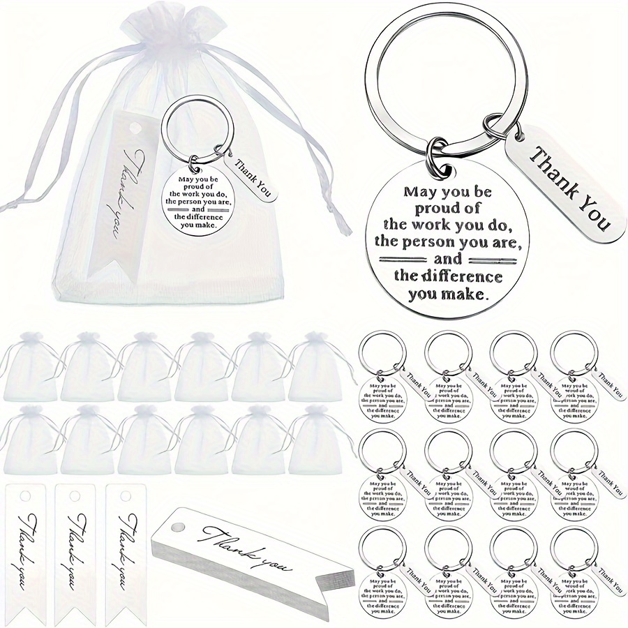 

36pcs, 12set Employee Appreciation Keychain Gift Set - Includes Thank You Cards And Organza Bags - Coworkers, Nurses, Teachers - Graduation Or Office Appreciation