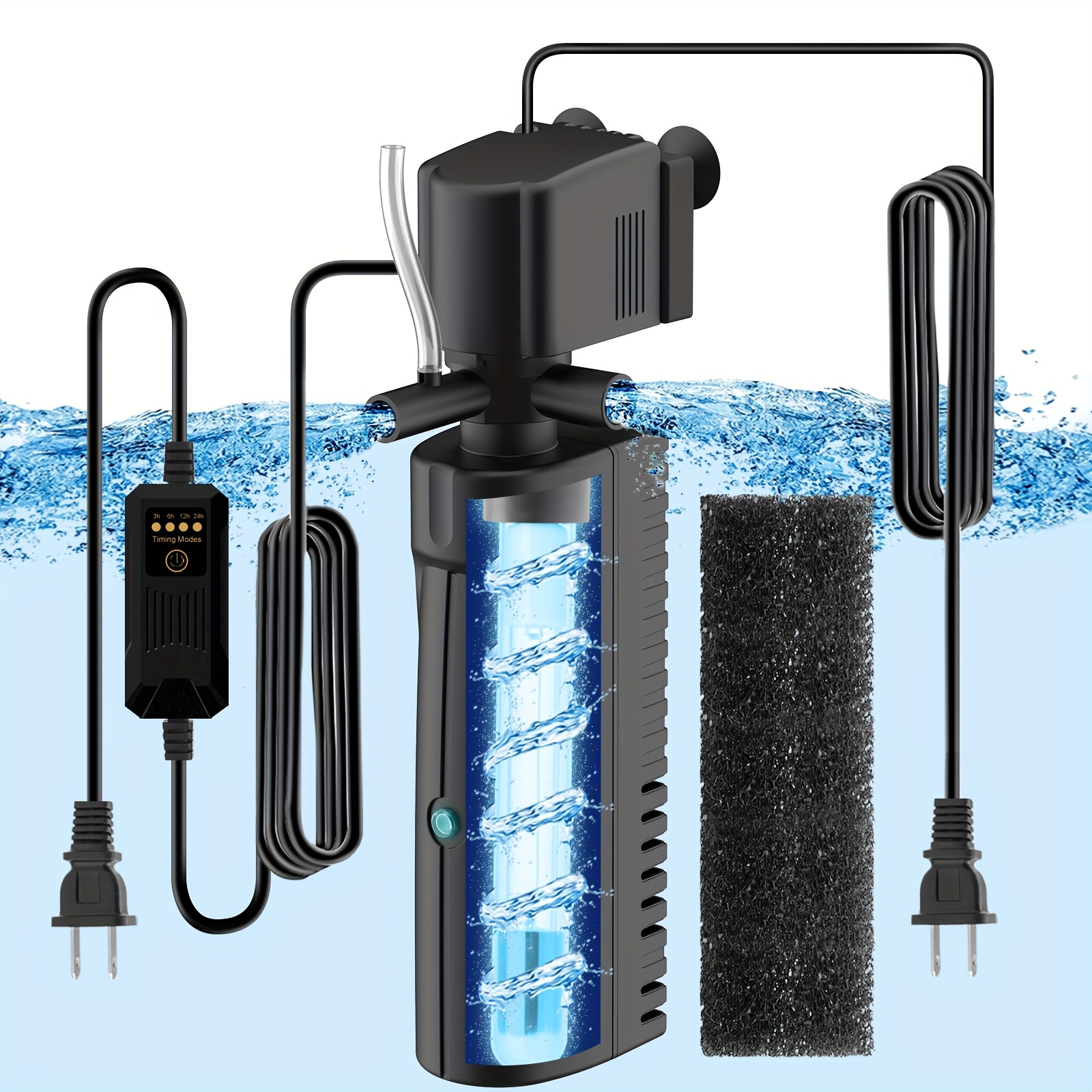 TEMU Aquarium U-v Filter, Fish Tank Filter With Timer, Turtle Tank Filter With Aeration, For Green Water, Without Battery