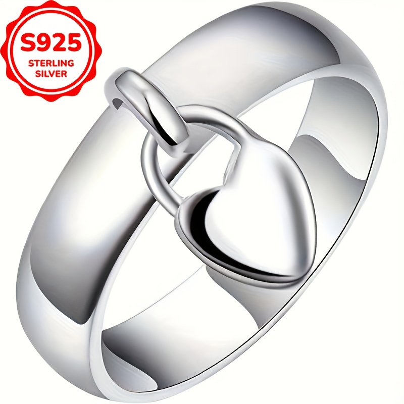 

Chic 925 Sterling Silver Heart Pendant Ring - Elegant & For Casual Attire Or Parties, Perfect Gift, Cute Jewelry