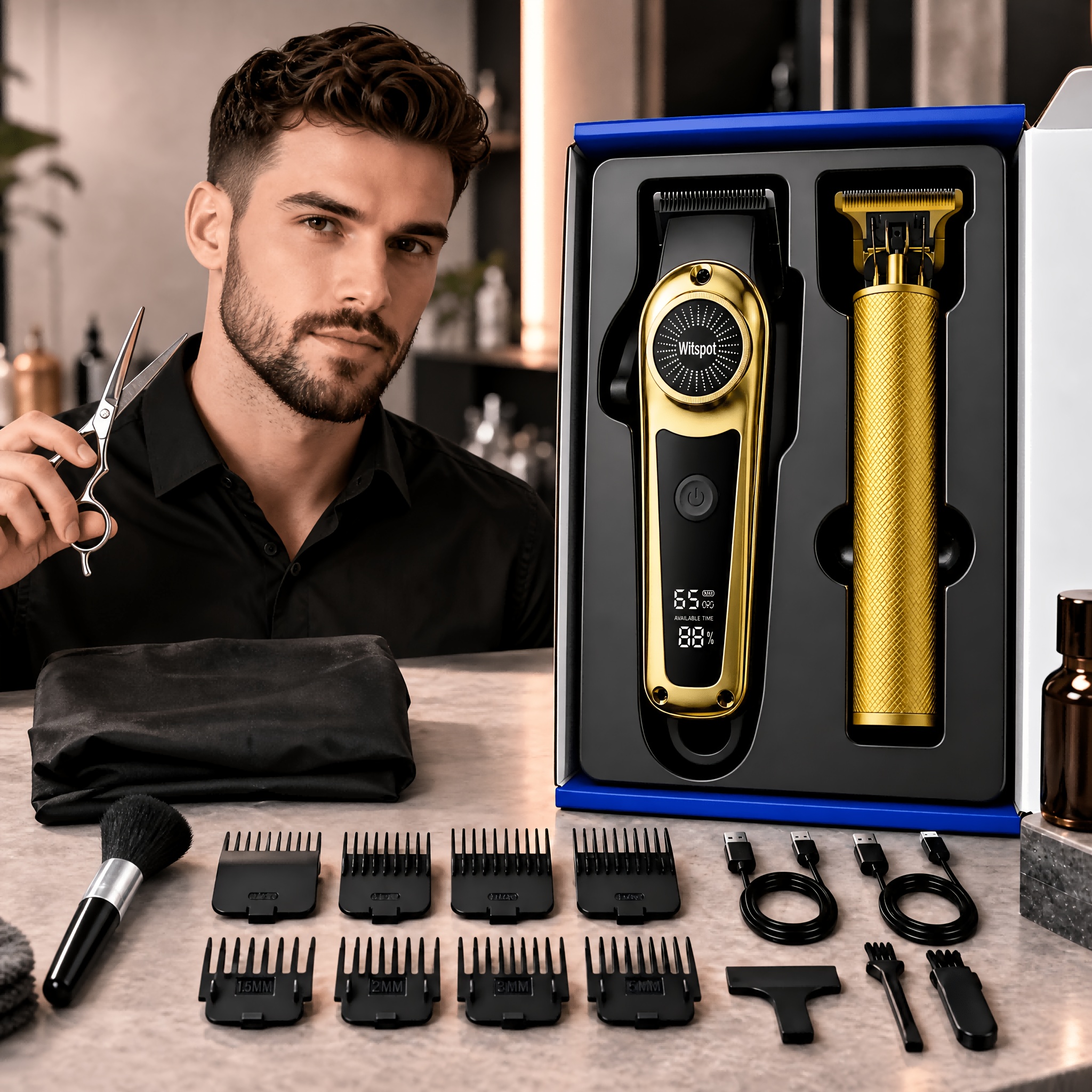 TEMU Rechargeable Electric Grooming Kit. With An Lcd Battery Display, This Set Is An Essential Companion For Use At Home, While Traveling, Or —making
