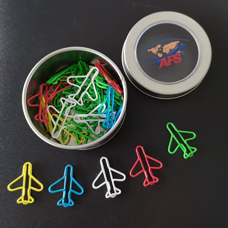 

30/60 Pack Iron Airplane Paper Clips - Assorted Colors For Office Organization And Stationery - Themed Paper Clamps