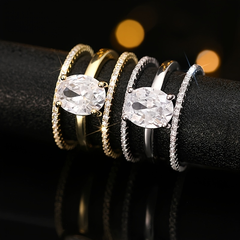 3pcs/Set Oval Cut CZ Engagement and Wedding Band Set