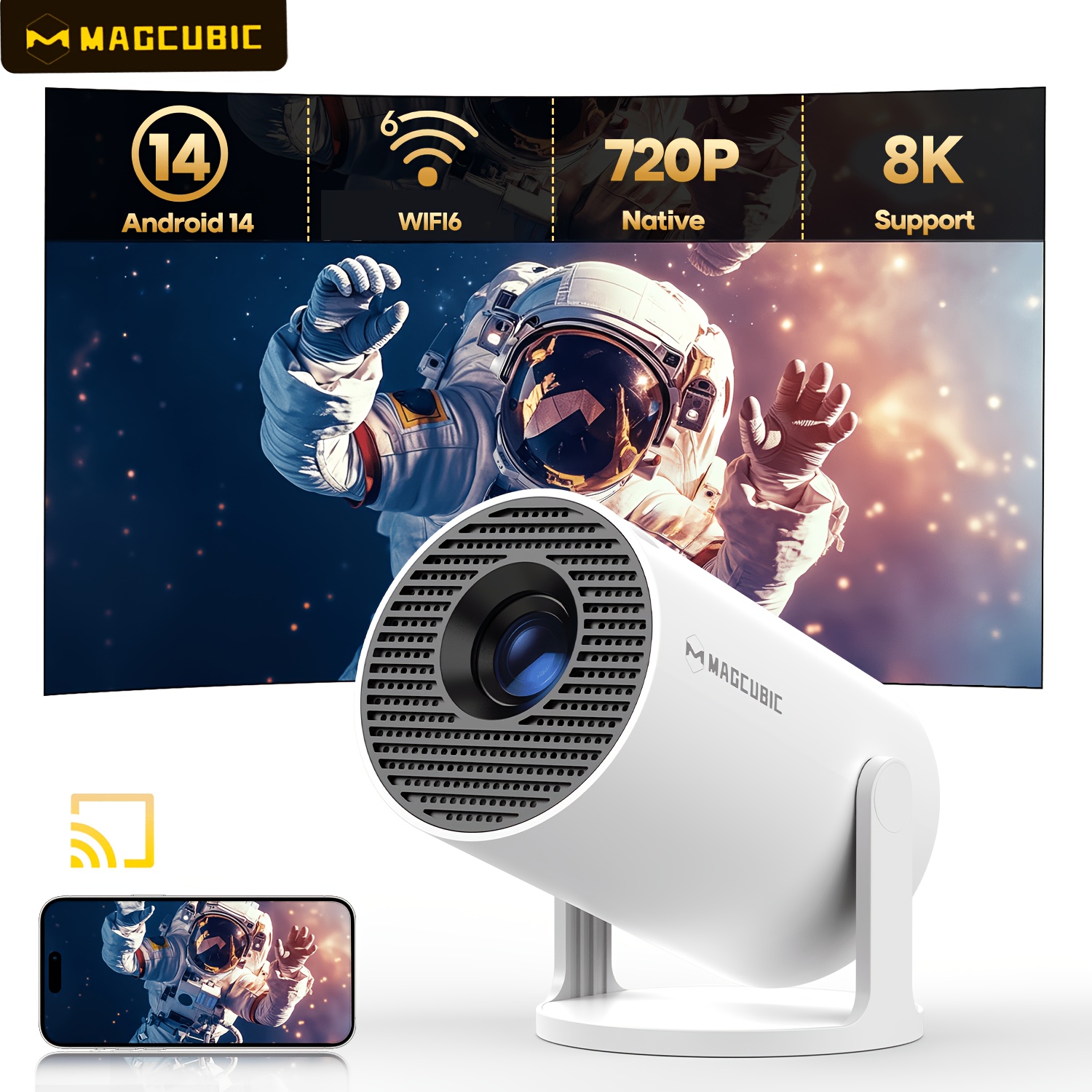 Image of Magcubic 14 Theater Office Projector Native 720p Support 8k 320ansi 0.9:1 Throw Ratio And Auto Keystone Correction Wifi6 Wireless5.4 Built In App Store