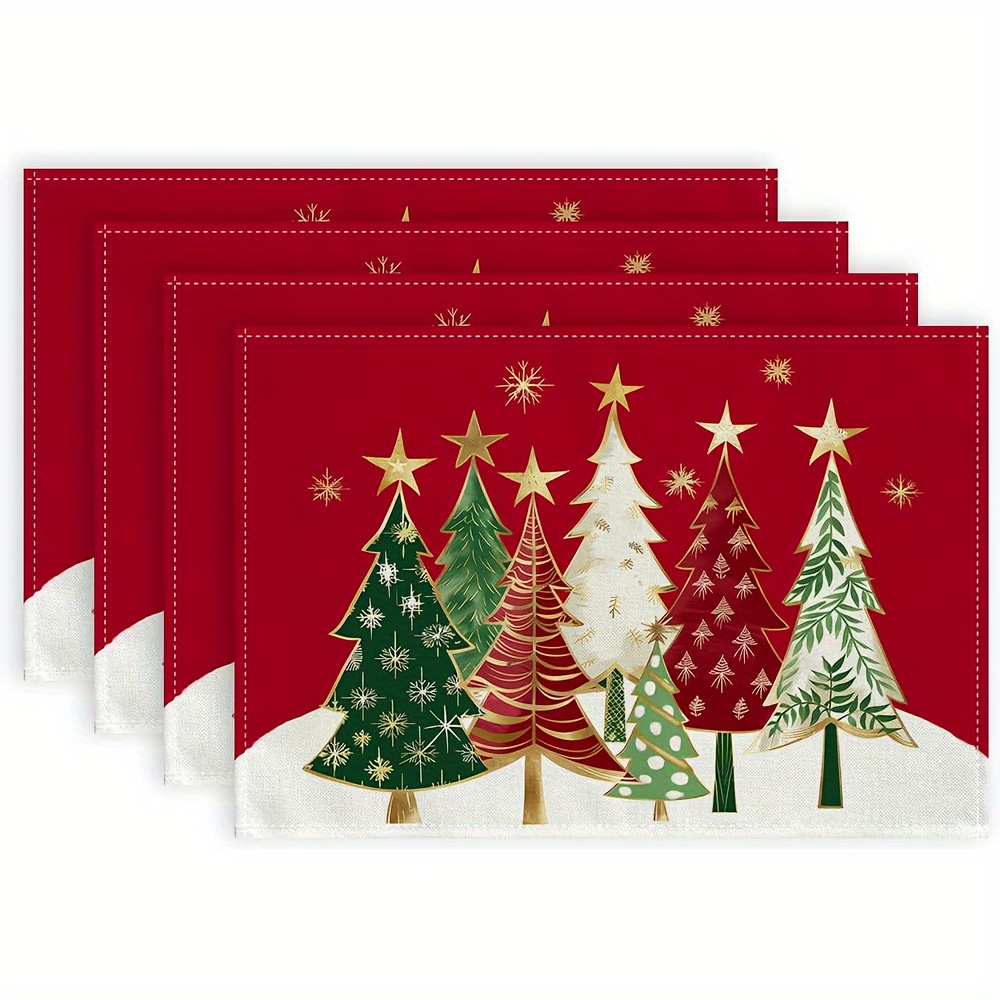 

4pcs Christmas Placemat Set - 18x12" Red Burlap , For Dining & Parties